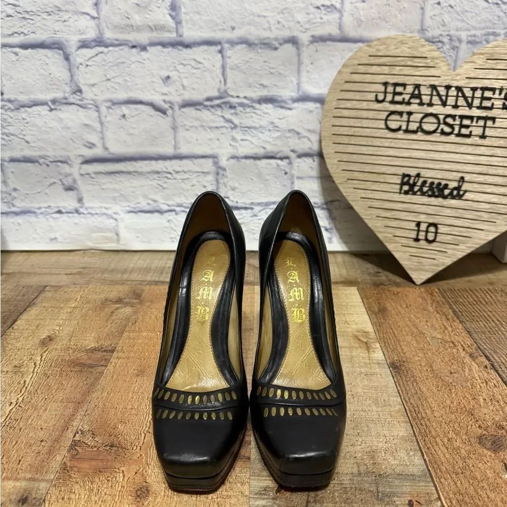 L.A.M.B. lamb GWEN STEFANI BLACK PLATFORM PUMPS Ultra HEEL SHOES SIZE 6